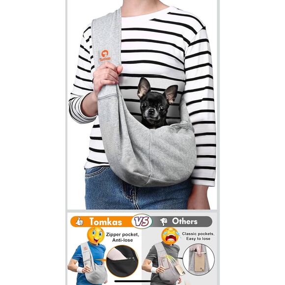 TOMKAS Dog Sling Carrier Gray for Small Dogs & Puppies 2–7 lbs - Picture 1 of 4